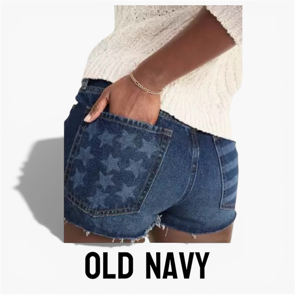 OLD NAVY OG High Rise Denim Blue Patriotic Shorts Size 18